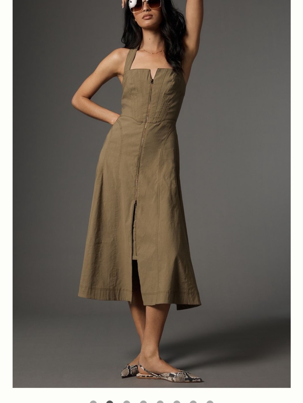 Anthropologie Olive Zip Front Corset Midi Dress